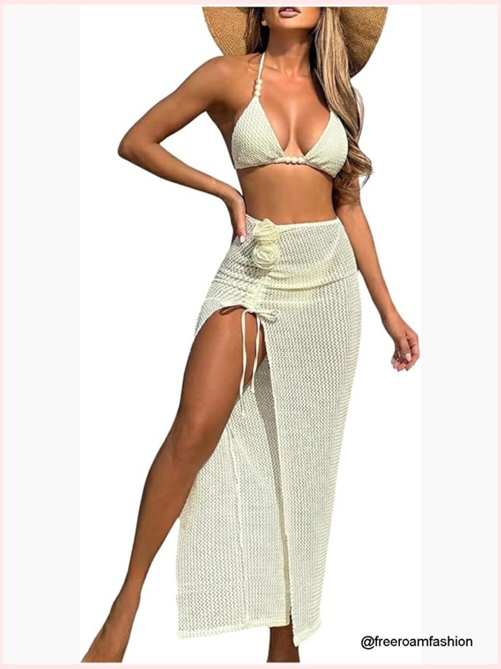 3 Piece Bikini Set Halter Triangle Swimsuit Thong Cover Up Skirt